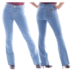 Calça Jeans Country Feminina Pura Raça Boot Flare Delavê