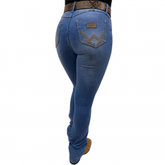 Calça Jeans Country Feminina Western Wrangler Tradicional Reta Azul Clara