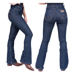 Calça Jeans Flare Feminina Wrangler Western Azul Escura