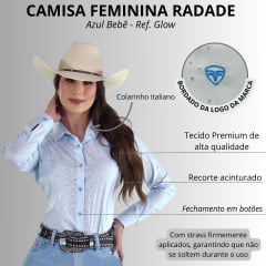 Camisa Country Feminina Radade Azul Bebê Com Strass Ref. GLOW