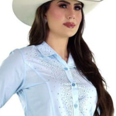 Camisa Country Feminina Radade Azul Bebê Com Strass Ref. GLOW