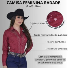 Camisa Country Feminina Radade Bordô Com Strass Ref. Glow