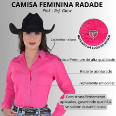 Camisa Country Feminina Radade Pink Com Strass Ref. GLOW