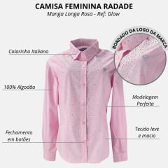 Camisa Country Feminina Radade Rosa Com Strass Ref: GLOW