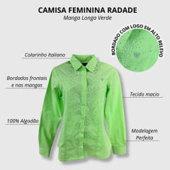 Camisa Country Feminina Radade Verde Claro Com Strass Ref. Glow