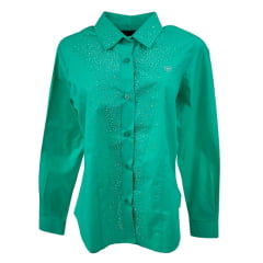 Camisa Country Feminina Radade Verde Com Strass Ref. Glow