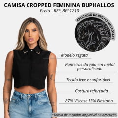 Camisa Cropped Feminina Buphallos Preta Sem Manga Com Cavalo De Strass Nas Costas REF: BPL1210