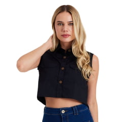 Cropped Feminino TXC Estilo Camisa Preto Flame - REF: 12375S