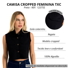 Cropped Feminino TXC Estilo Camisa Preto Flame - REF: 12375S