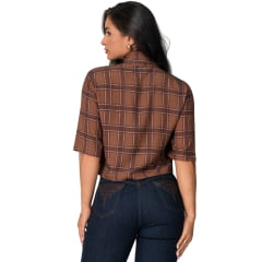 Camisa Cropped Feminino Buphallos Xadrez Viscose Marrom REF:BPL1841