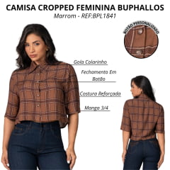 Camisa Cropped Feminino Buphallos Xadrez Viscose Marrom REF:BPL1841