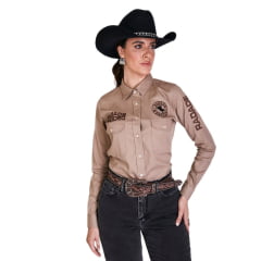 Camisa Country Feminina Radade Bordada New Western Marrom Claro