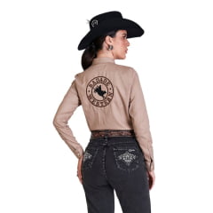 Camisa Country Feminina Radade Bordada New Western Marrom Claro