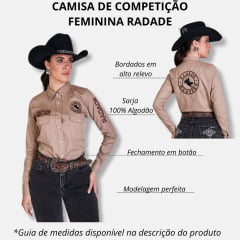 Camisa Country Feminina Radade Bordada New Western Marrom Claro