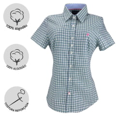 Camisa Feminina Aurochs Manga Curta Xadrez Com Bordado - Escolha a cor