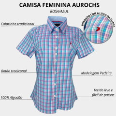 Camisa Feminina Aurochs Manga Curta Xadrez De Botão - Escolha a cor