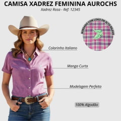 Camisa Feminina Aurochs Manga Curta Xadrez Rosa Com Logo Verde Claro Ref: 12345