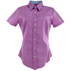 Camisa Feminina Aurochs Manga Curta Xadrez Rosa Com Logo Verde Claro Ref: 12345