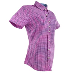 Camisa Feminina Aurochs Manga Curta Xadrez Rosa Com Logo Verde Claro Ref: 12345