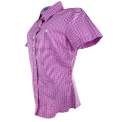 Camisa Feminina Aurochs Manga Curta Xadrez Rosa Com Logo Verde Claro Ref: 12345