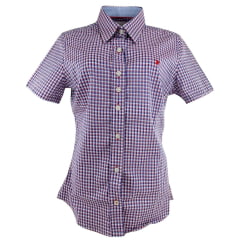Camisa Feminina Aurochs Manga Curta Xadrez Vermelho/Azul Com Logo Vermelha Ref: 12345