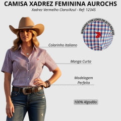 Camisa Feminina Aurochs Manga Curta Xadrez Vermelho/Azul Com Logo Vermelha Ref: 12345