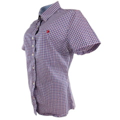 Camisa Feminina Aurochs Manga Curta Xadrez Vermelho/Azul Com Logo Vermelha Ref: 12345