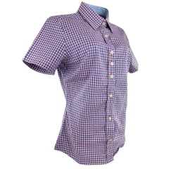 Camisa Feminina Aurochs Manga Curta Xadrez Vermelho/Azul Com Logo Vermelha Ref: 12345
