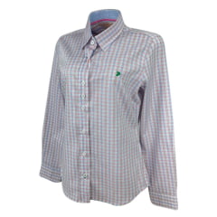 Camisa Feminina Aurochs Manga Longa Xadrez Rosa Claro/Azul Claro  Com Logo Bordado Verde