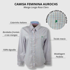 Camisa Feminina Aurochs Manga Longa Xadrez Rosa Claro/Azul Claro  Com Logo Bordado Verde