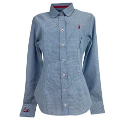 Camisa Feminina Austin Western Manga Longa Xadrez Mini Azul E Branco Com Logo Bordado Bordô Ref:14782 Camisa Feminina Austin Western Manga Longa Xadrez Mini Azul E Branco Com Logo Bordado Bordô Ref:14782