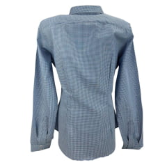 Camisa Feminina Austin Western Manga Longa Xadrez Mini Azul E Branco Com Logo Bordado Bordô Ref:14782