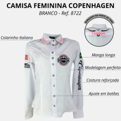 Camisa Feminina Copenhagen Branca Manga Longa Bordada R:8722