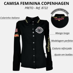Camisa Feminina Copenhagen Preta Manga Longa Bordada R:8722