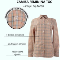 Camisa Feminina Manga Longa Xadrez Custom TXC Laranja Ref: 1227-L