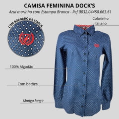 Camisa Feminina Dock's Manga Longa Azul Marinho C/ Estampa com Branco - Ref: 0032.04458.663.61