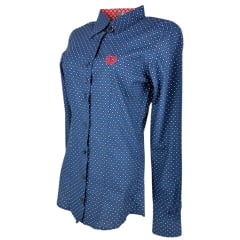 Camisa Feminina Dock's Manga Longa Azul Marinho C/ Estampa com Branco - Ref: 0032.04458.663.61