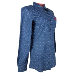 Camisa Feminina Dock's Manga Longa Azul Marinho C/ Estampa com Branco - Ref: 0032.04458.663.61