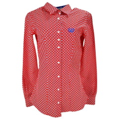 Camisa Feminina Dock's Manga Longa Vermelho C/ Estampa em Branco/Azul - Ref: 0032.04458.661.61