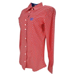 Camisa Feminina Dock's Manga Longa Vermelho C/ Estampa em Branco/Azul - Ref: 0032.04458.661.61