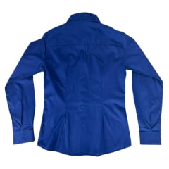 Camisa Feminina Laço Forte Azul Marinho Lisa Manga Longa Com Logo Rosa Ref 3105-1