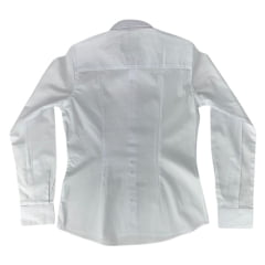 Camisa Feminina Laço Forte Branco Lisa Manga Longa Com Logo Rosa Ref 3105-1