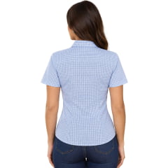 Camisa Feminina Laço Forte Manga Curta Xadrez Azul Logo Rosa Bebê - REF:31081