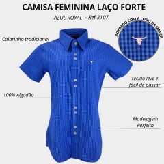 Camisa Feminina Laço Forte Manga Curta Xadrez Com Logo Bordado R:3107