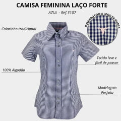 Camisa Feminina Laço Forte Manga Curta Xadrez Com Logo Bordado R:3107