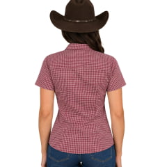Camisa Feminina Laço Forte Manga Curta Xadrez Vermelho E Branco Logo Rosa Bebê REF:31081