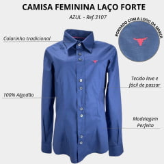 Camisa Feminina Laço Forte Manga Longa Azul Com Logo Rosa Neon Bordado R:3107