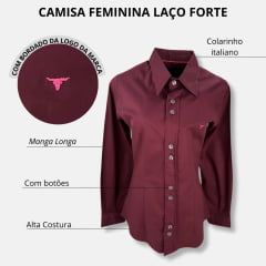 Camisa Feminina Laço Forte Manga Longa Bordô Com Logo Pink REF: 3107