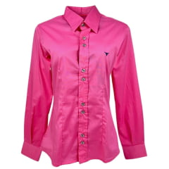 Camisa Feminina Laço Forte Manga Longa Rosa Com Logo Azul Marinho Ref.3107 Cód.402