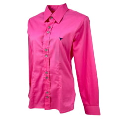 Camisa Feminina Laço Forte Manga Longa Rosa Com Logo Azul Marinho Ref.3107 Cód.402